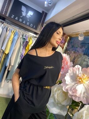 Schiaparelly  Black Off-Shoulder Logo Top